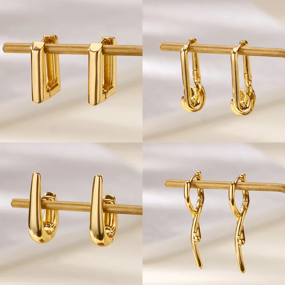 Elegant Square Earrings for Women Girls Stainless Steel Hoop Earrings Luxury Wedding Engagement Aesthetic Jewerly aretes