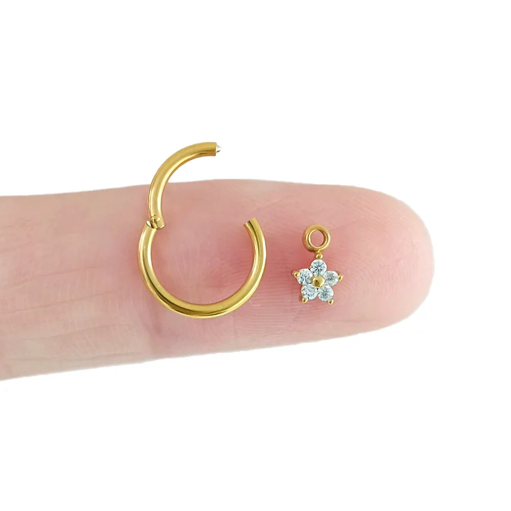 Waterdrops Pendant Conch Ring ASTM F136 G23 Titanium Piercings Moon Flowers Hinge Segment Clicker Teardrop Helix  Earrings