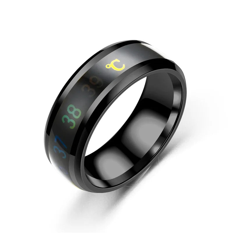 Temperature Couple Ring Titanium Steel Mood Emotion Feeling Intelligent Sensitive Rings for Women Men Fashion Waterproof Jewelry