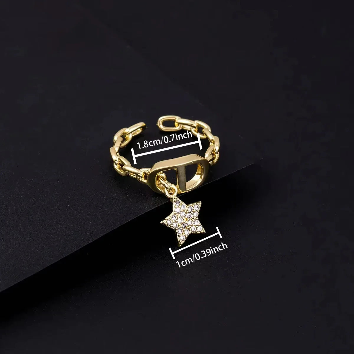Star Diamond Letter Cd Ring Niche Design Pendant Trendyy Daily Versatile Women's Ring New Open Adjustable Ring