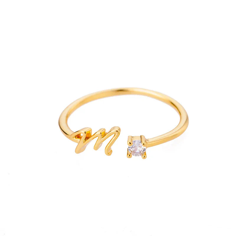 Zircon Tiny Initial Letter Rings For Women Stainless Steel A-Z Letters Adjustable Ring Female Christmas Aesthetic Jewelry Gift