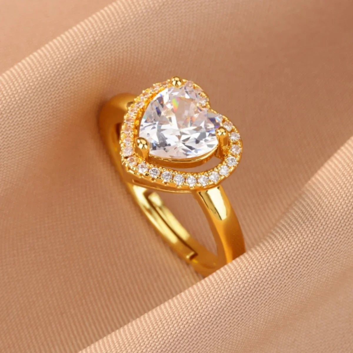 Colorful Cubic Zircon Ring for Women Stainless Steel Gold Color Open Ring Vintage Boho Wedding Party Jewelry Gift Accessories