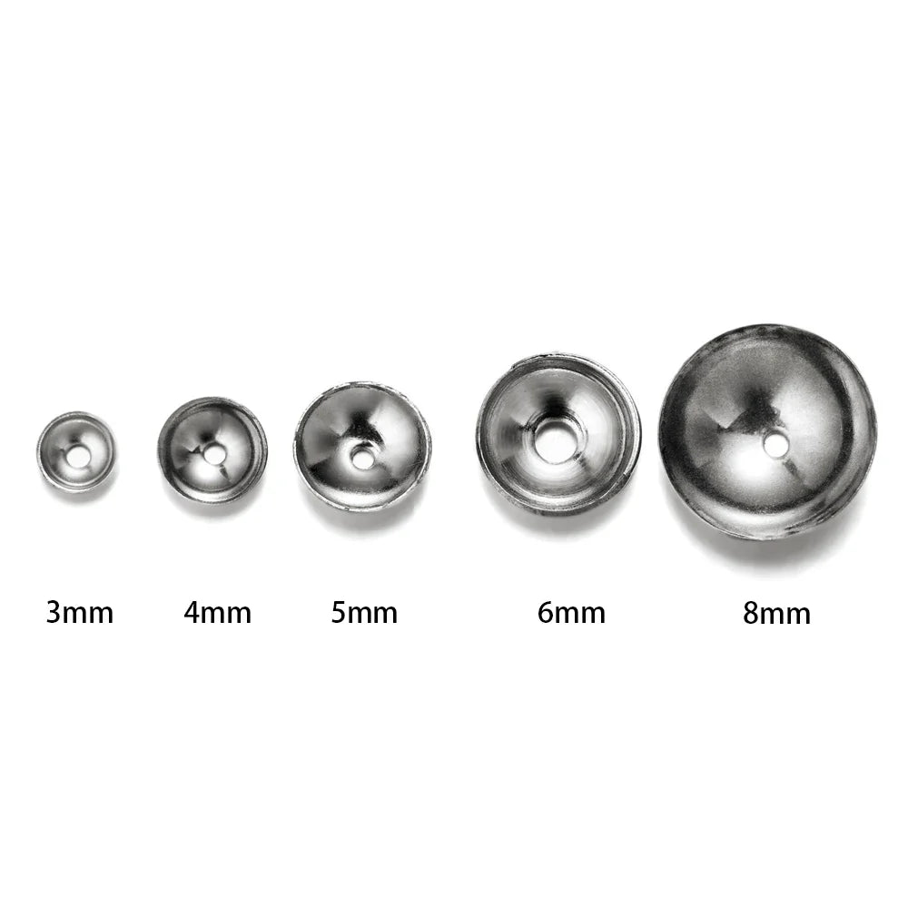 50pcs 3 4 5 6 8mm Stainless Steel Round Bead Caps Spacer Beads End Cap Connectors For DIY Necklace Jewelry Making Accessories