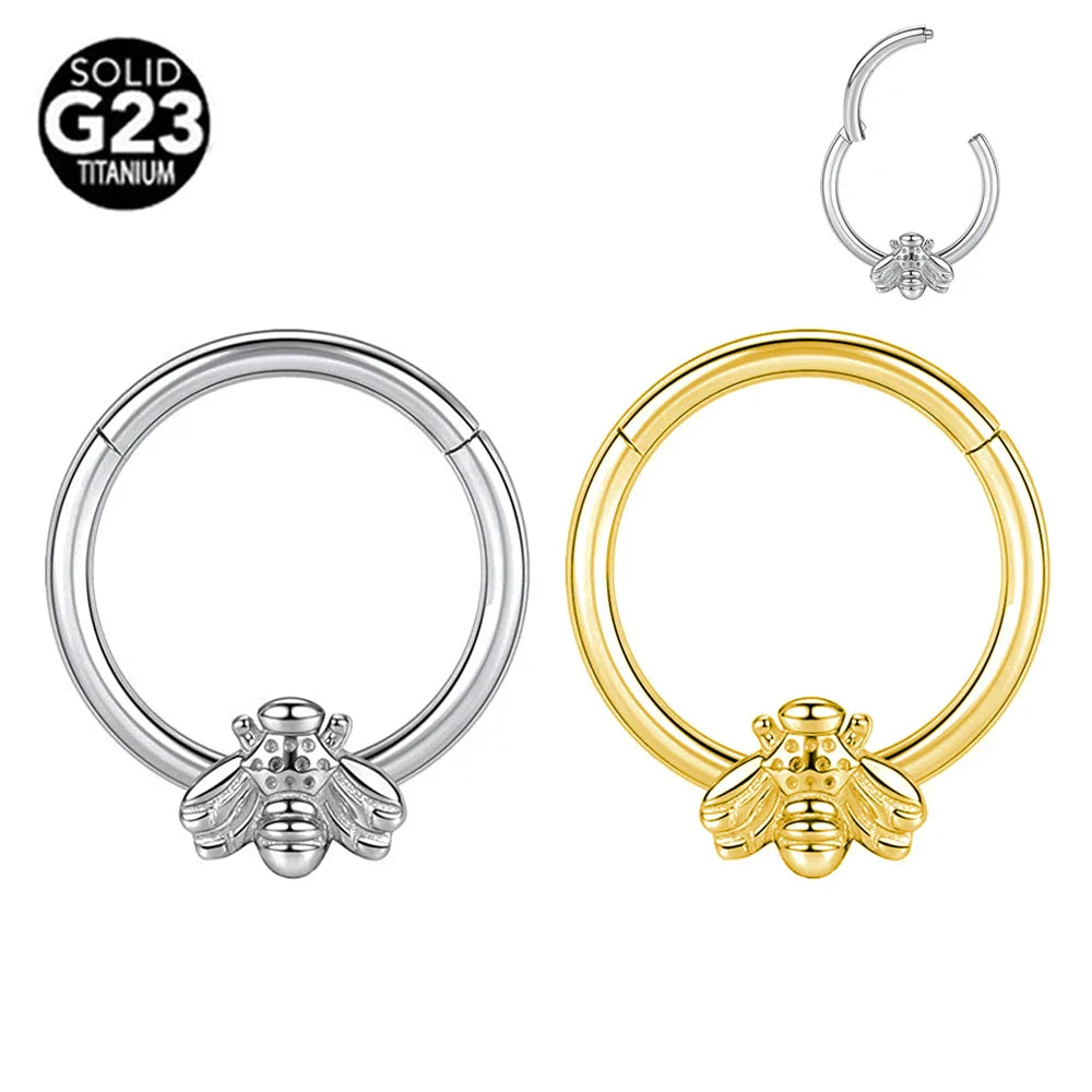 G23 Titanium Bee Septum Nose Ring Piercing Body Jewelry 16G Moon Segment Snake Clicker Helix  Ear Cartilage Heart Daith Hoop