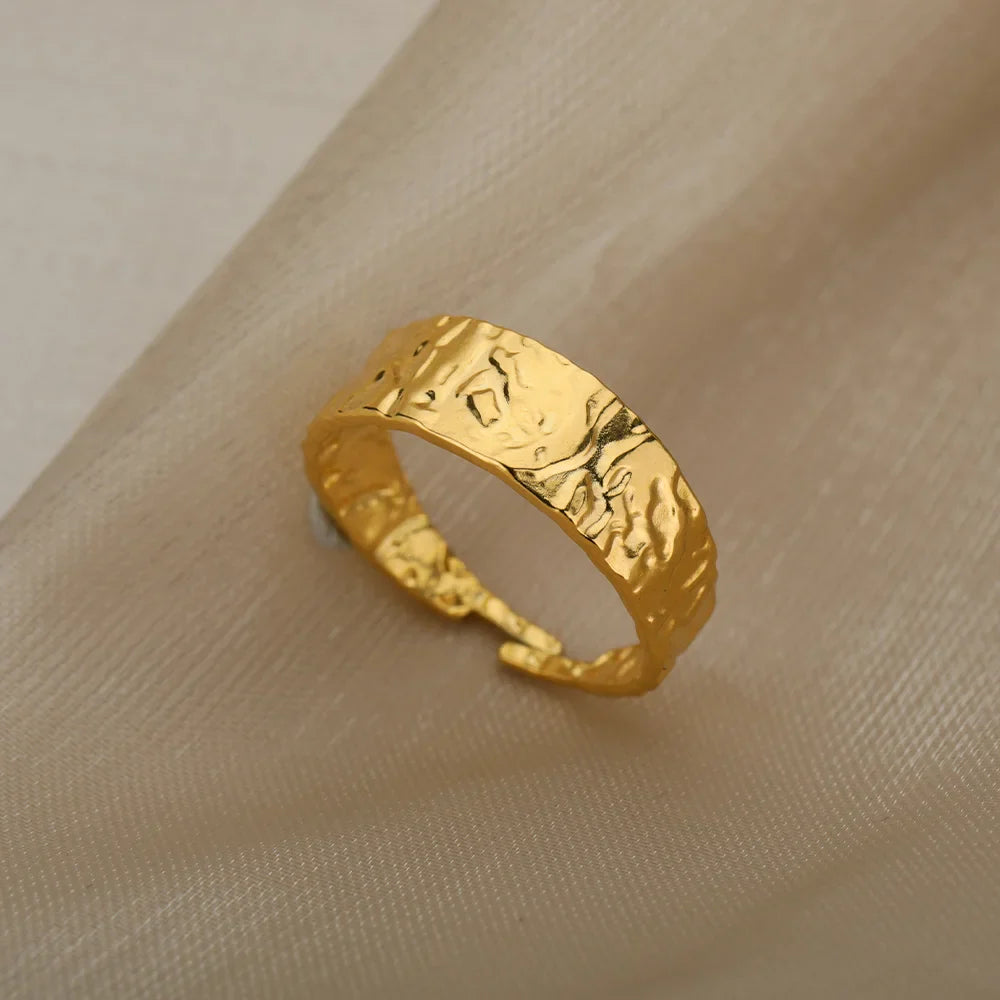 Stainless Steel Chunky Wide Rings For Women Vintage Gold Color Geometric Open Finger Ring Fashion Minimalist Jewelry Gift Femme