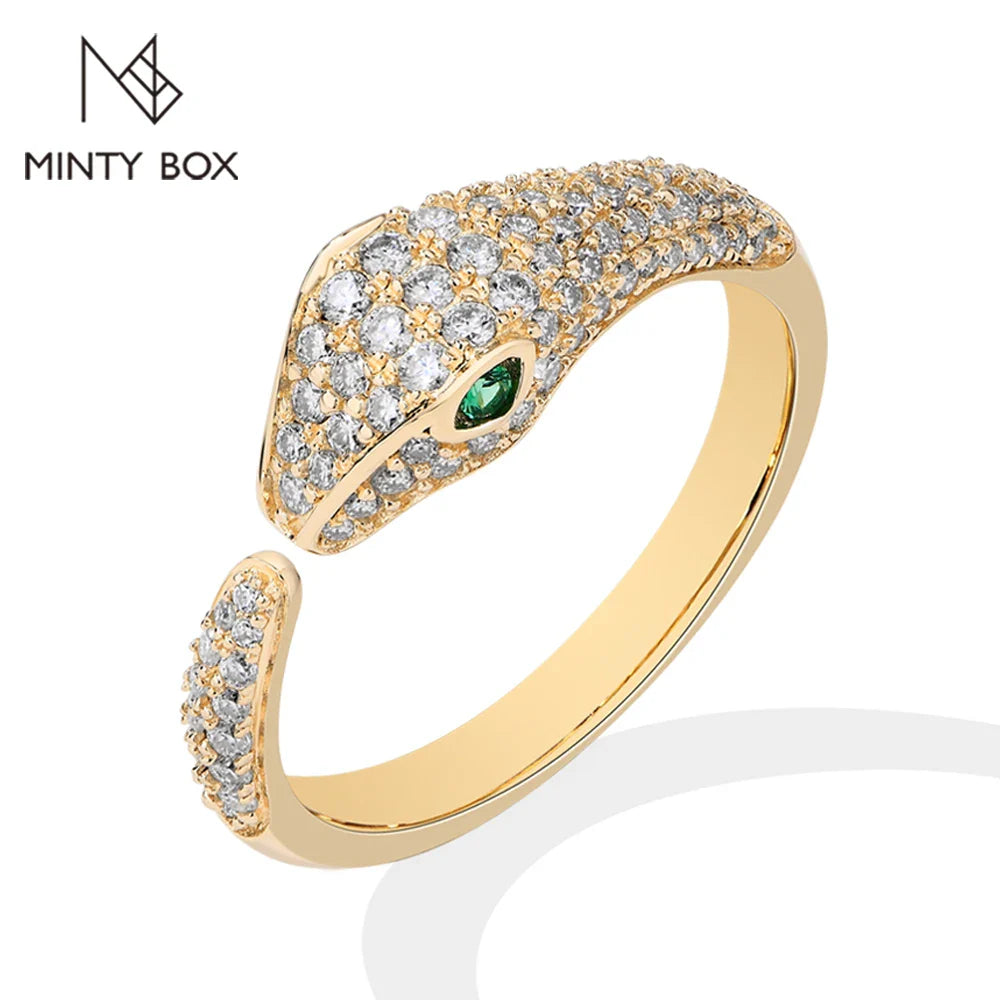 MINTYBOX Snake S925 Silver Moissanite Rings for Women D/VVS1 Lab Diamond Adjustable Ring 18K Gold Plated Luxury Fine Jewelry