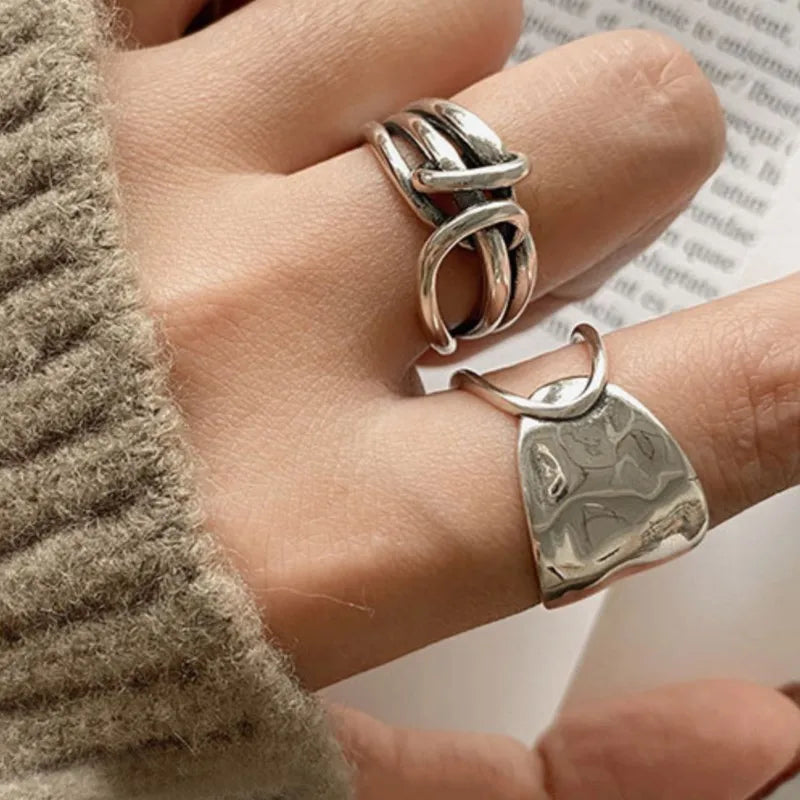 925 Sterling Silver Chain Knot Ring For Women Wrap Wide Band Rock Geometry Punk Jewelry Gift Wholesale Dropshipping