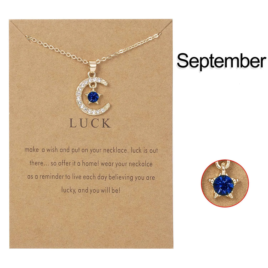 Fashion Moon Star Necklaces For Women 12 Months Crystal Birthstone Pendant Chain Men Trendy Birthday Party Jewelry Gift