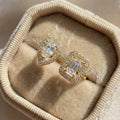 925 Sterling Silver Sparkling Zircon Water Drop Square Geometry Adjustable Rings for Women Gift Party High Quality Fine Jewelry