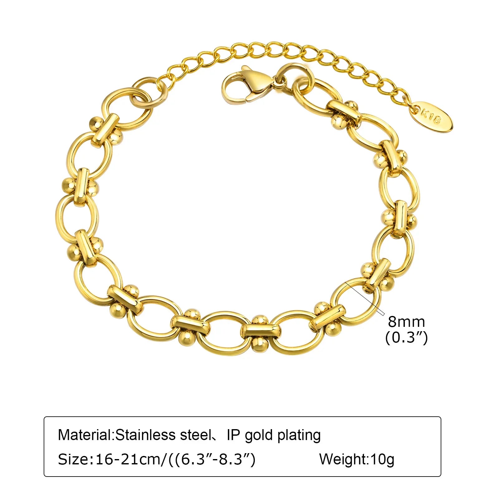 Statement Stainless Steel Chain Bracelet for Women, Vintage 18k Gold Plated Elegant Jewerlry