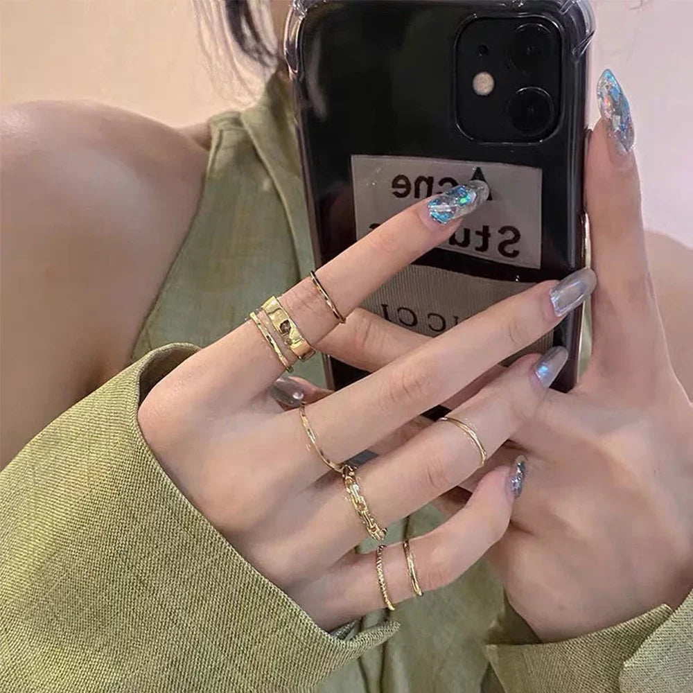 The Tide Cool Ring Set Female Korean Ring Ring Net Red Jewelry Not Fade Color Ring Cold Wind Hip Hop Index Finger Ring