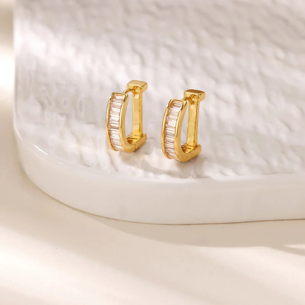 Cubic Zirconia Hoop Earrings For Women Luxury Crystal Zircon Gold Color Stainless Steel Earring Jewelry Wedding Party Gift
