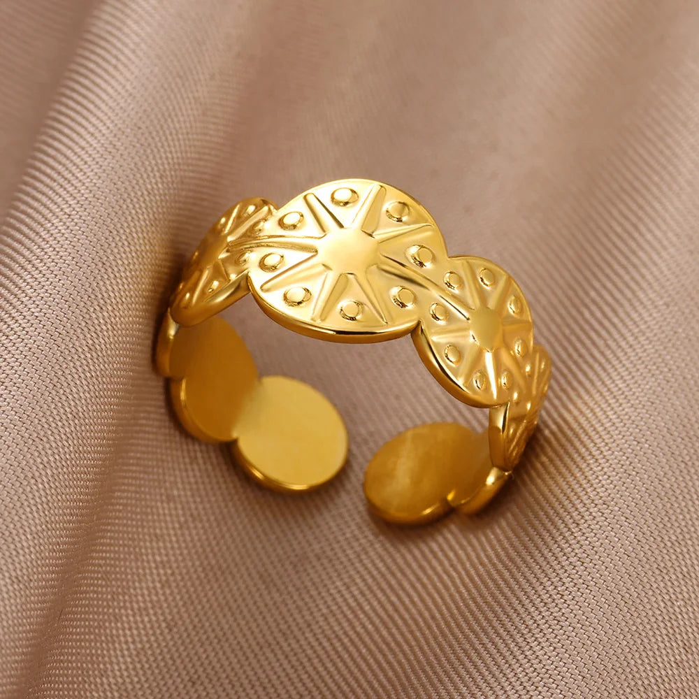 Stainless Steel Double Layer Rings for Women Vintage Hollow Out Geometric Finger Ring Fashion Jewelry Wedding Birthday Gift
