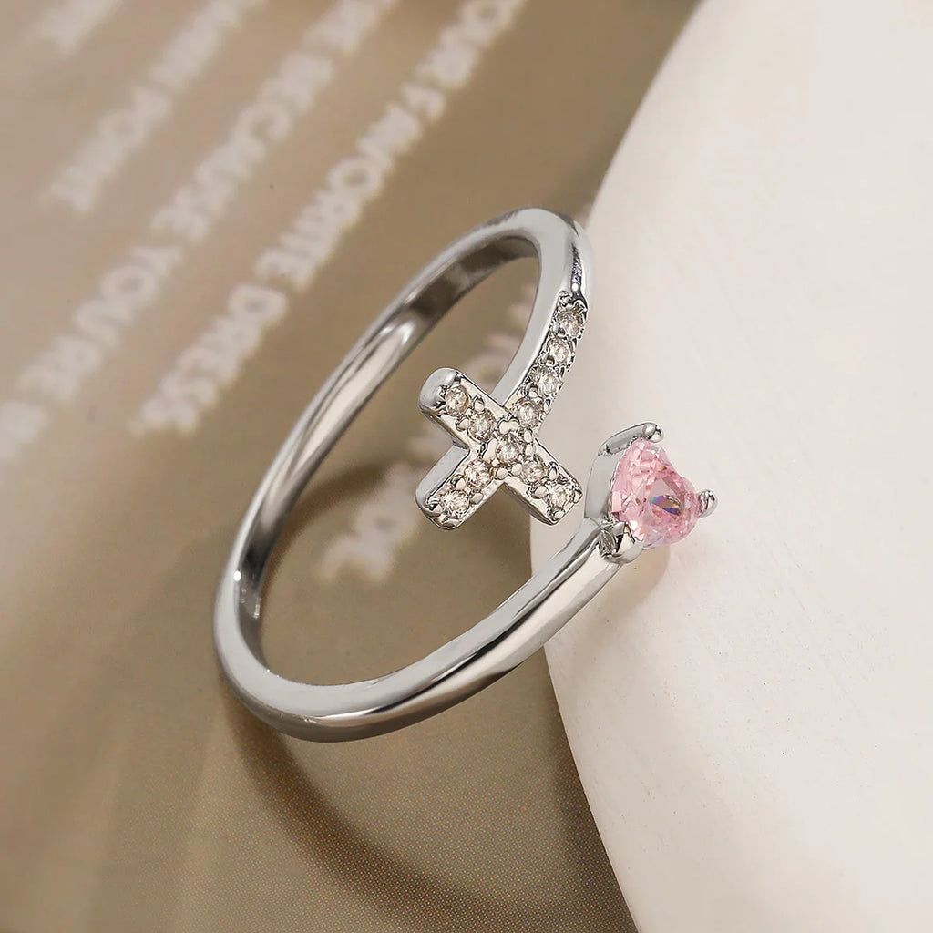 Classic Design Bling Bling Cross Ring 2026 Fashion Gold Color CZ Open Ring Adjustable Wholesale Christian Jewelry Gift
