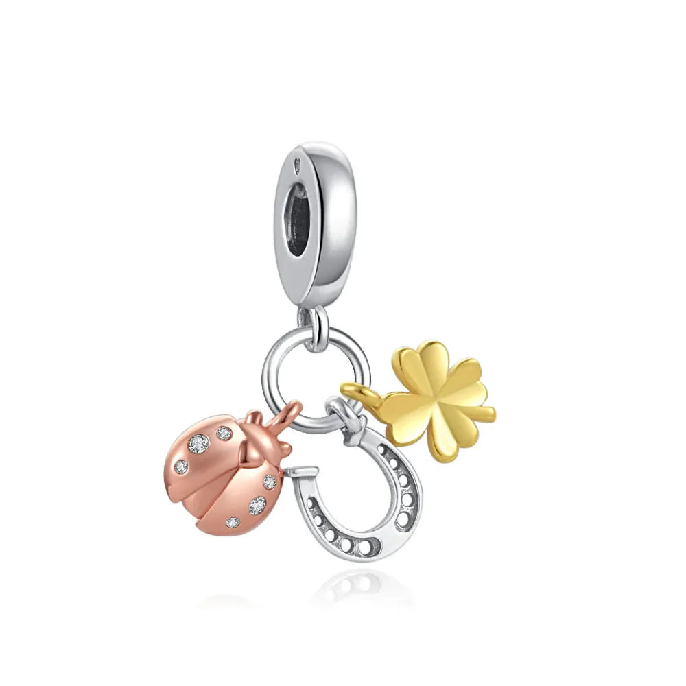 European New 925 Sterling Silver Spring New Pink Flower Ballon Cat Diy Beads Charm Fit European S925 Bracelet Bangles