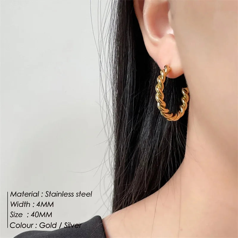 Vintage Stainless Steel Hoop Earrings for Women Spiral Twist Trendy Gold Color Earrings Punk Jewelry Wholesale/Dropshipping