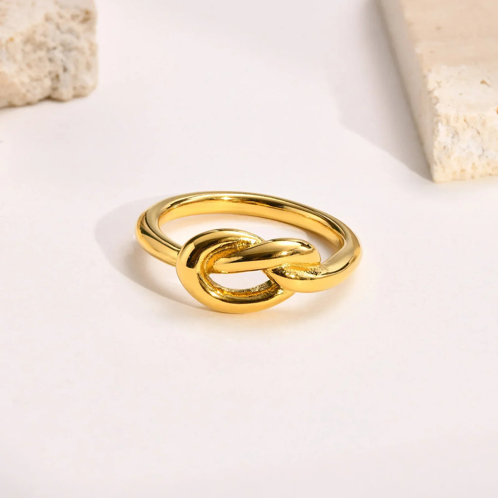 Love Knot Ring for Women, Stainless Steel Gold Plated Dainty Stacking Ring, Tiny Tie The Knot Statement Jewelry