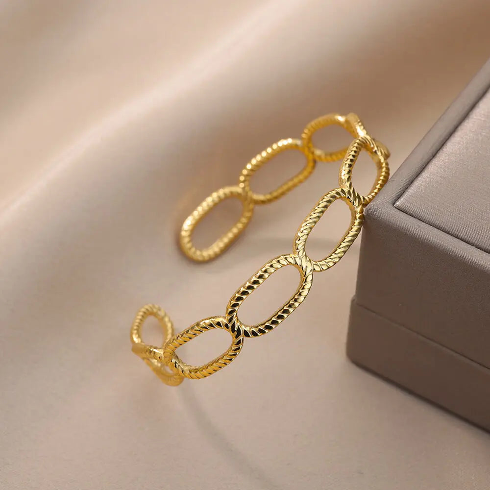 Snake Bangle Bracelet For Women Stainless Steel Opening Gold Plated Opening Bangle Animal Aesthetic Jewelry pulseras mujer