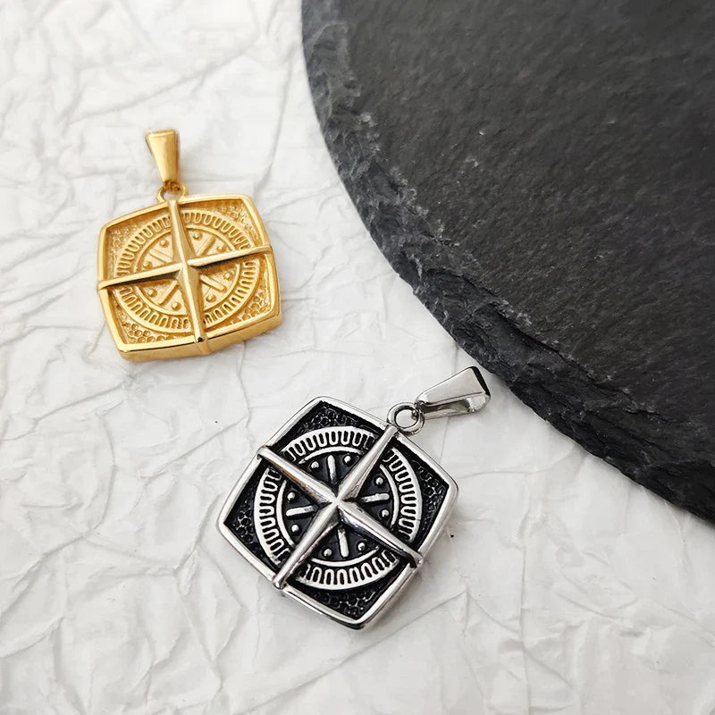 Nautical Compass Pendant Necklace - Waterproof Punk Retro Compass Pendant  | 18K Gold Plated Stainless Steel Jewelry Gift