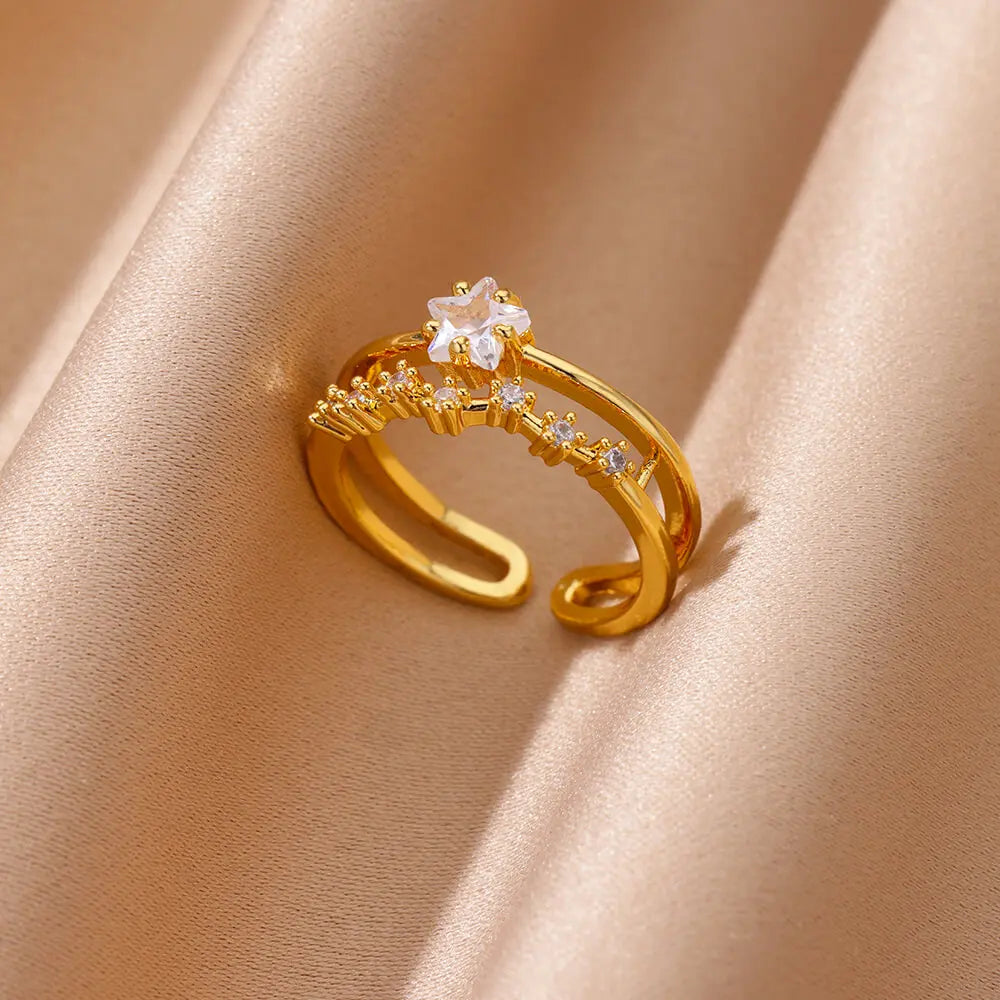Zircon Geometric Heart Rings For Women Stainless Steel Gold Color Wedding Ring Luxury Aesthetic Jewlery Couple Gift 2025