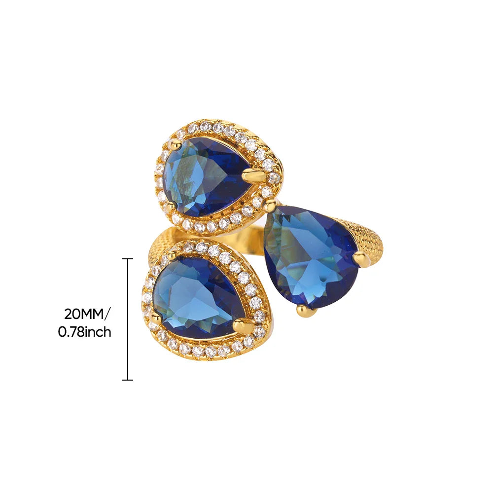 Luxury Colorful Zircon Rings For Women Fashion Gold Color Stainless Steel Open Finger Ring Wedding Party Aesthetic Jewelry Gift
