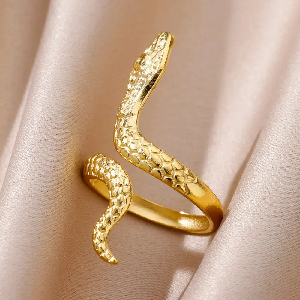 Stainless Steel Snake Rings For Women Men Vintage Gold Color Open Ring 2024 Trend Luxury Gothic Aesthetic Jewelry anillos mujer