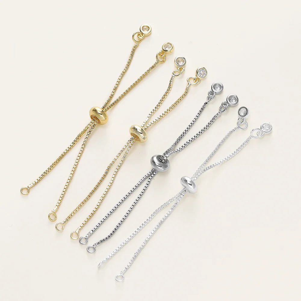 2/4pcs 5/7/12cm 14K/18K Gold Color Plated Brass Adjustable Slider Chains For DIY Bracelet Making Jewelry Making Accessories