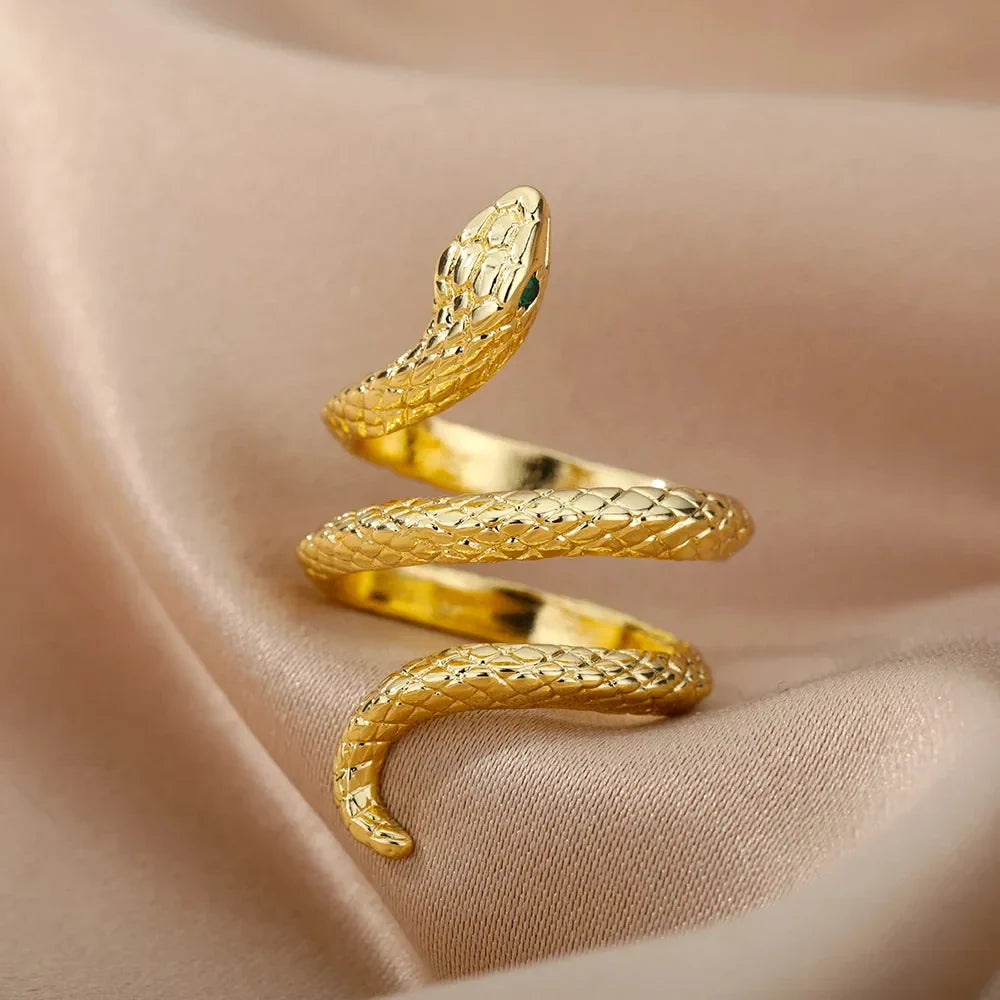 Stainless Steel Snake Rings For Women Men Vintage Gold Color Open Ring 2024 Trend Luxury Gothic Aesthetic Jewelry anillos mujer