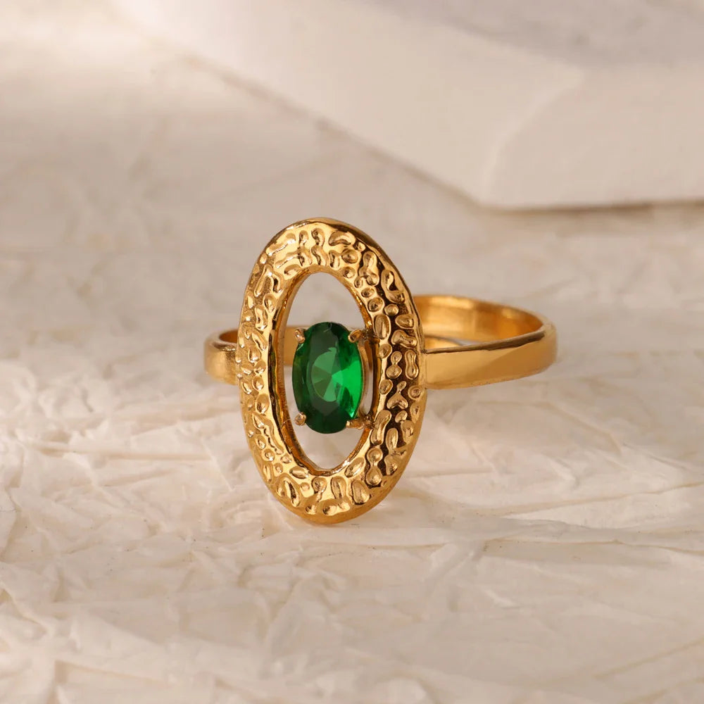 Green Cubic Zircon Heart Rings For Women Vintage Gold Color Stainless Steel Open Ring Fashion Aesthetic Jewelry Wedding Gift