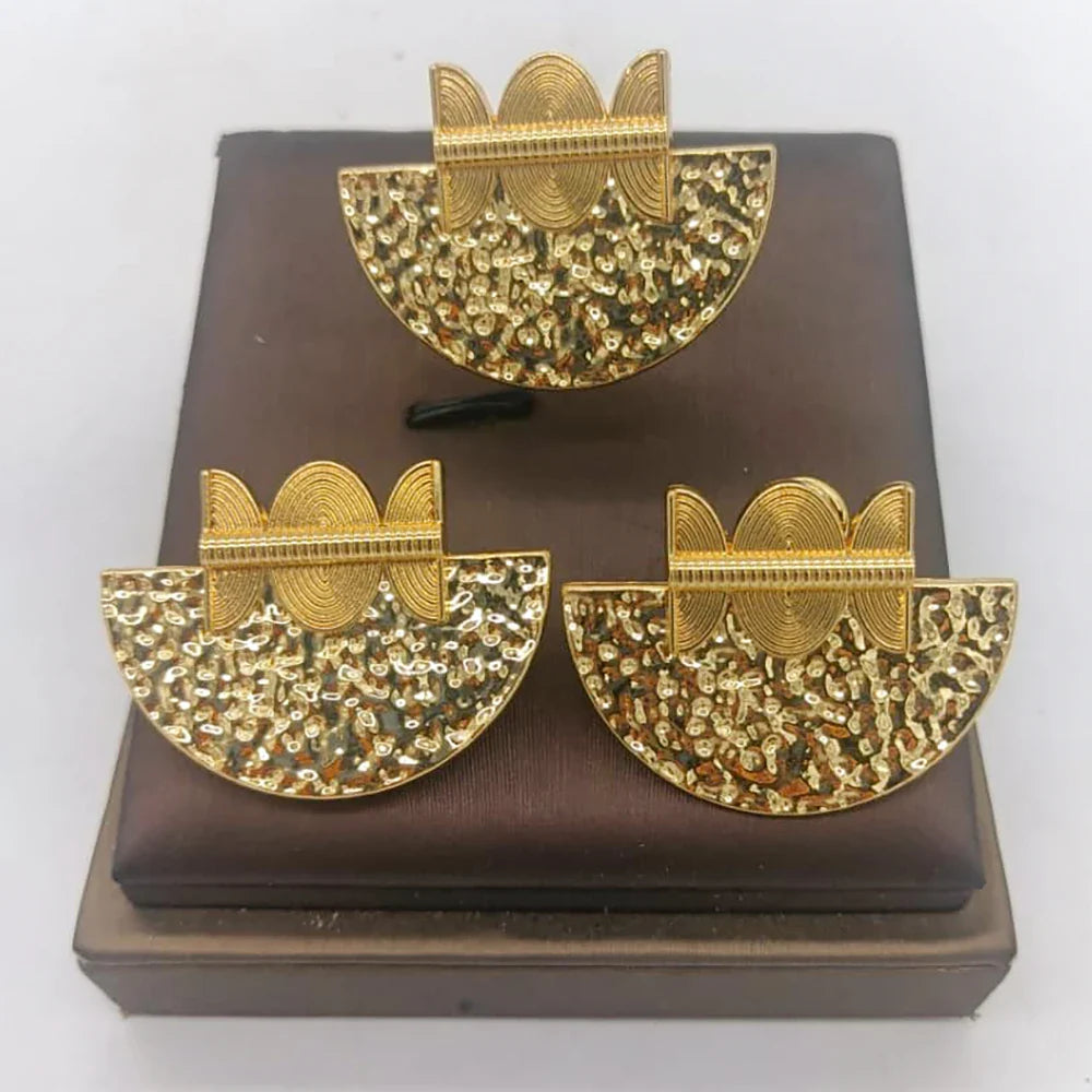 Brazilian Gold Color Jewelry Set for Women Clip Earrings and Finger Ring Weddings Party Jewelry Set Party Accessories Gifts