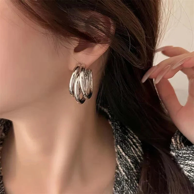 Korean Gold Color Hoop Earring for Woman Metal Elegant Vintage Geometric Statement Luxury Earrings Party 2025 New Jewelry Gift