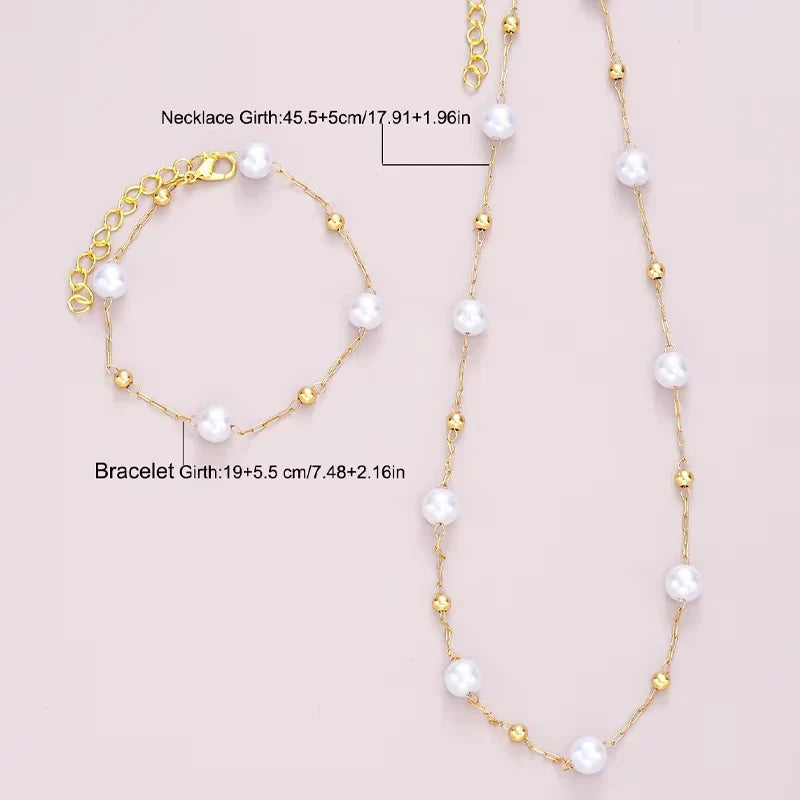 2 Pcs Exquisite Gold Color Bohemian Jewelry Set for Women Fashion Pearl Cross Pendant Necklace Bracelet Set Casual Jewelry Gifts