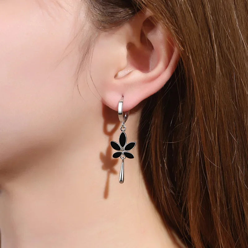 Retro Creative black Maple Leaf Eardrop New Trendy 925 Sterling Silver Earrings For Women Ear Jewelry Girl Valentine's Day Gifts