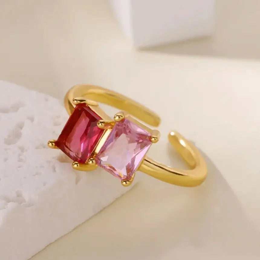 Stainless Steel Zircon Square Ring for Women 18K Gold Plated 2 Colors  Adjustable Ring Hypoallergenic Dainty Trendy Jewelry