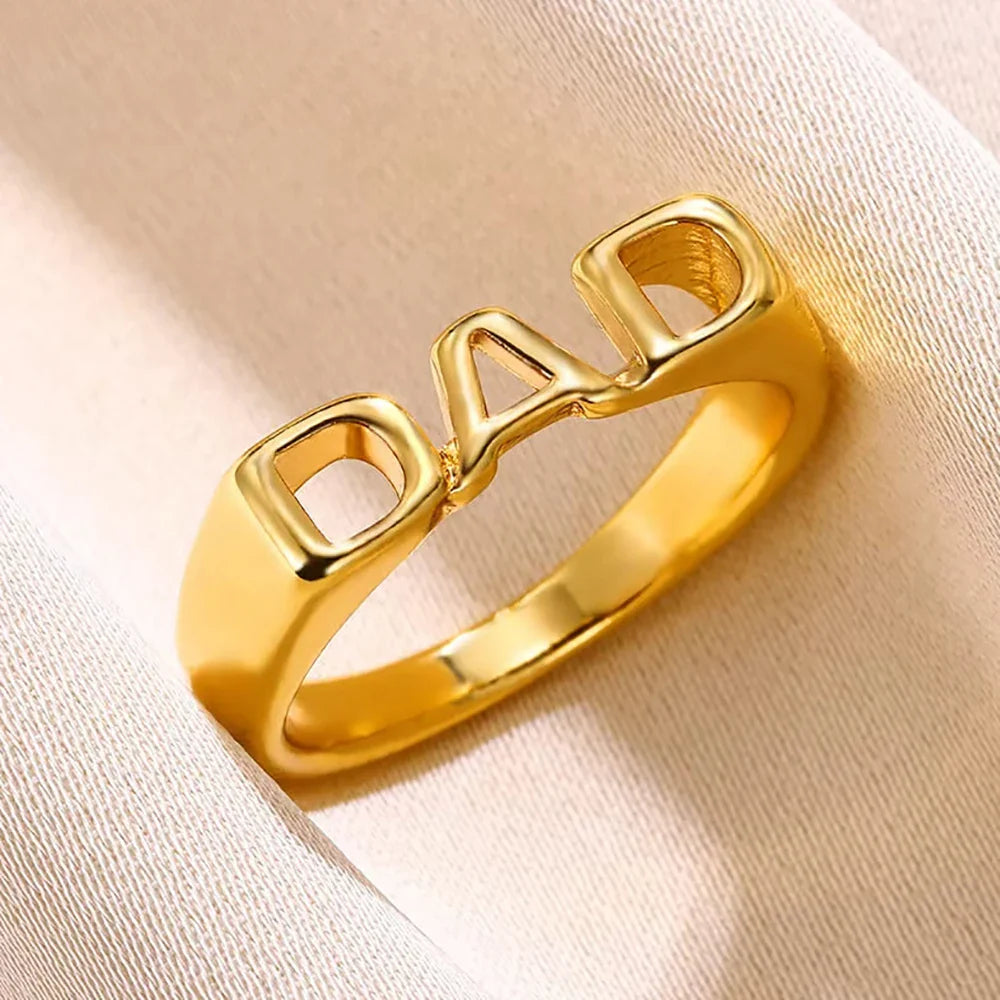 MOM SIS DAD Letters Rings for Women Men Vintage Gold Color Finger Ring Fashion Jewelry Family Christmas Gifts