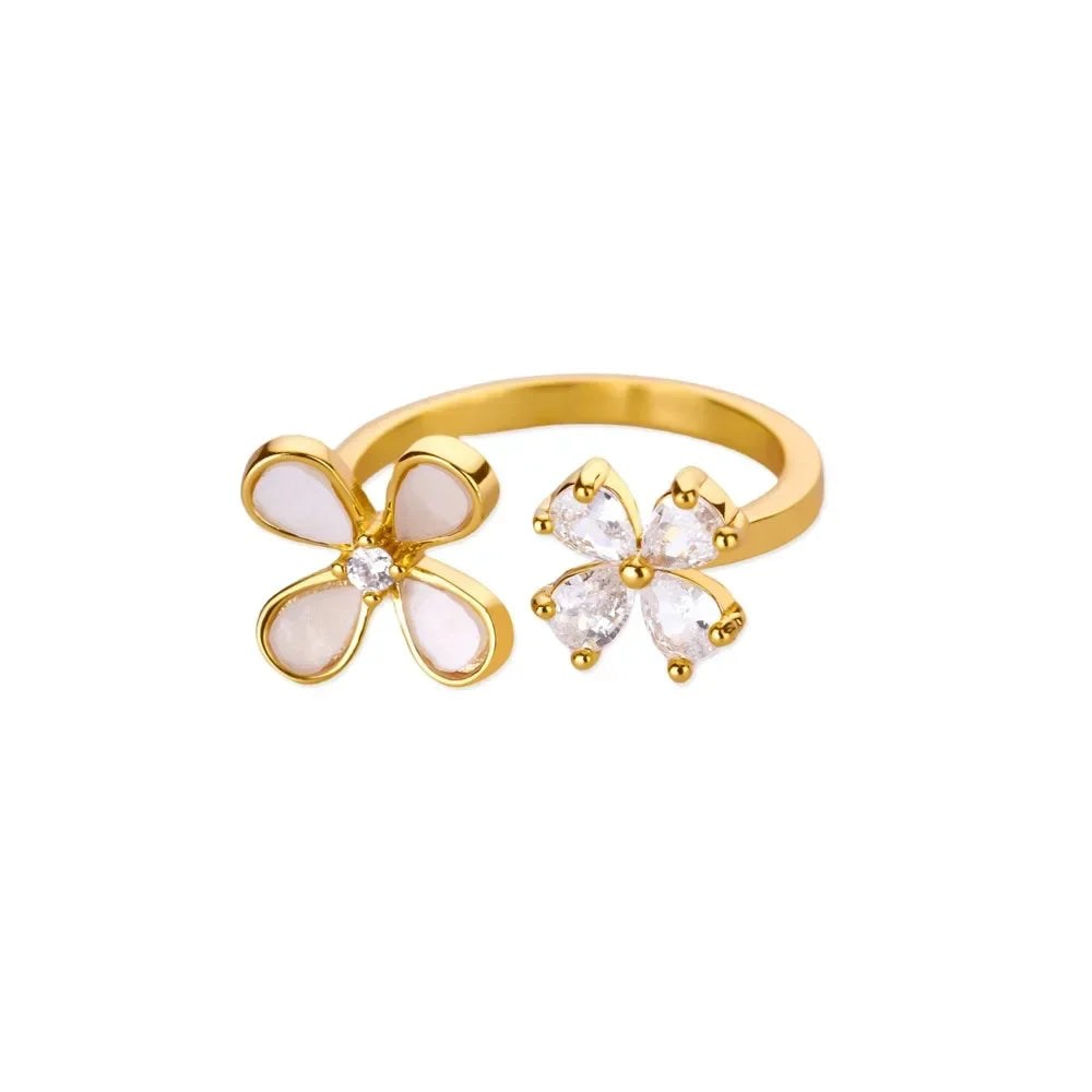 Luxury Zircon Butterfly Flower Rings for Women Stainless Steel Gold Color Cheap Ring Fashion Wedding Couple y2k Jewelry anillos