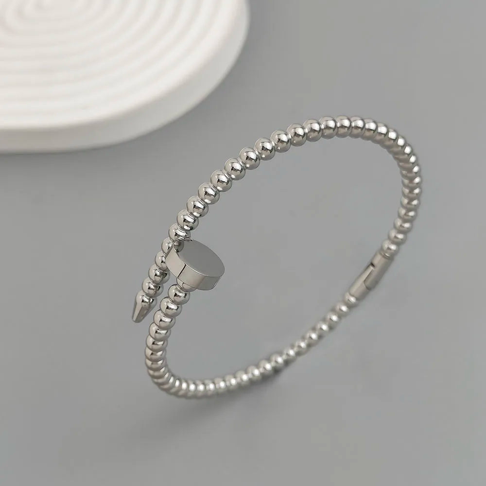 Simple nail shape round bead gold-plated stainless steel women's bracelet, waterproof and rust-free bracelet, worn by couples