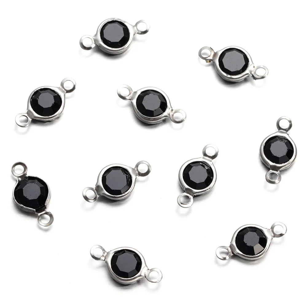10pcs/lot Stainless Steel Crystal Round Double Ring Pendants for DIY Bracelet Necklace Beads Jewelry Making Accessories