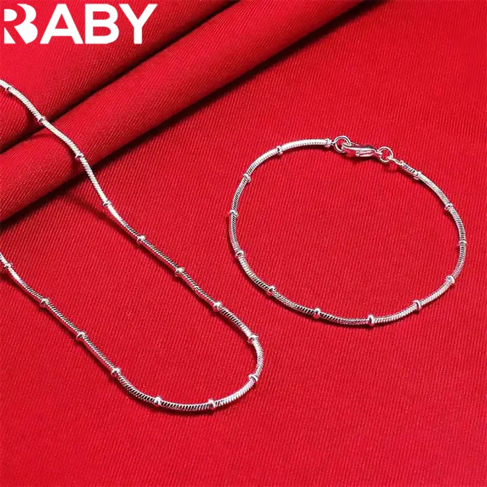 Fine Top brands 925 Sterling Silver bracelets neckalce Jewelry sets beads Snake bone chain for women man Wedding Party Gifts