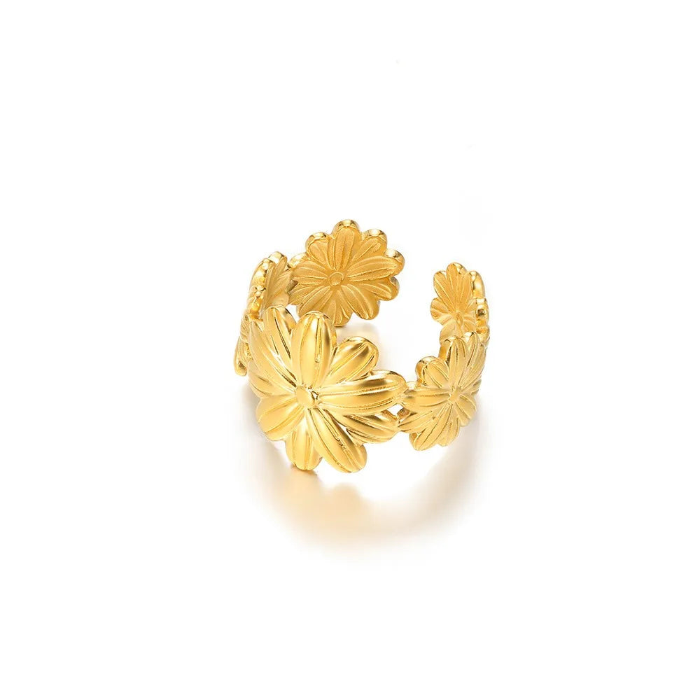 Unique Design Flower  Rings For Women Geometric Stainless Steel Flower Opening Ring Gold Color Jewelry Gift Anillos