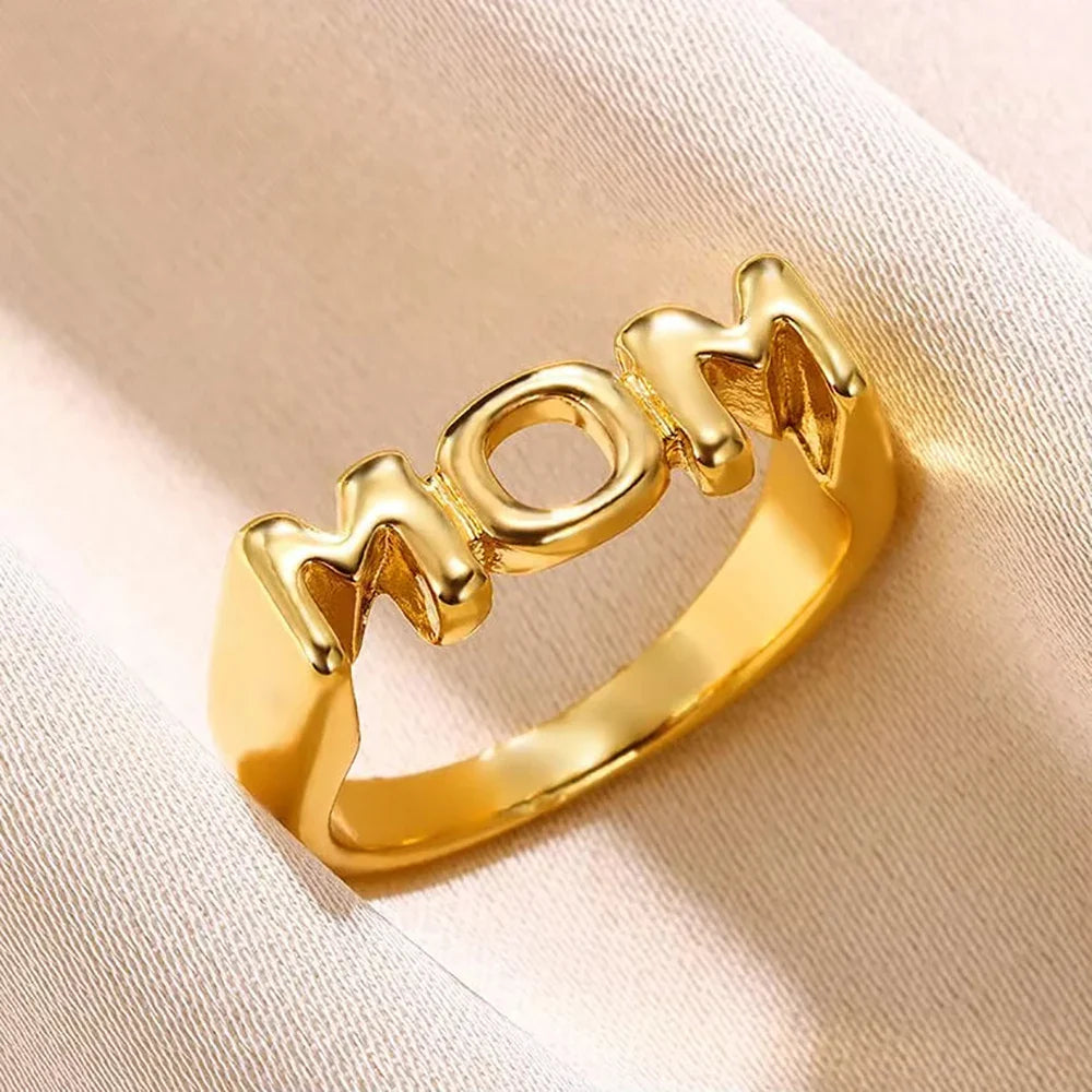 MOM SIS DAD Letters Rings for Women Men Vintage Gold Color Finger Ring Fashion Jewelry Family Christmas Gifts