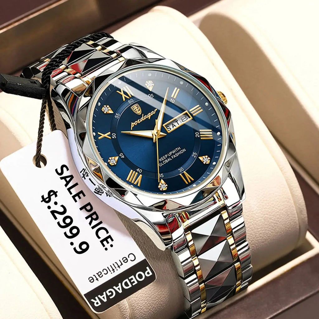 POEDAGAR Business Luxury Men's Watches Waterproof Stainless Steel Luminous Man Wristwatch Date Week Sport Men Quartz Watch Reloj