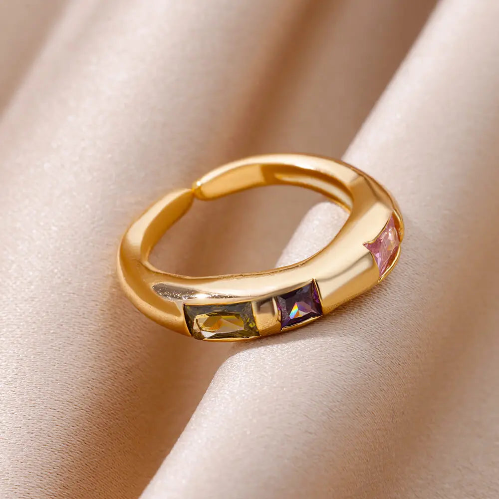 Zircon Square Finger Rings for Women Gold Color Irregular Stainless Steel Ring Engaement Wedding Aesthetic Jewelry Girls Gift