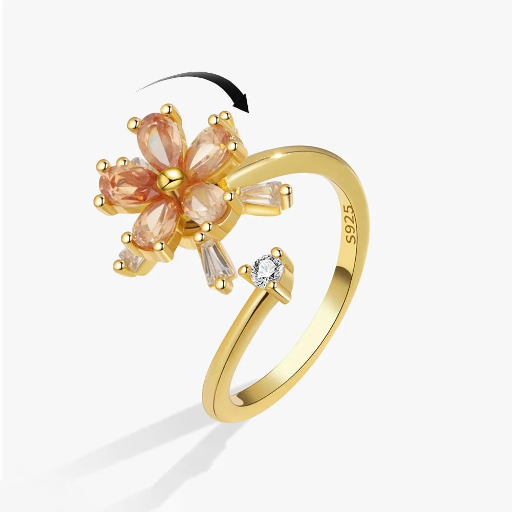 SMJEL Fidget Spinner Ring Anxiety for Women Multiple Crystal Flower Eye Butterfly Animal Ring Rotate Anti Stress Wedding Jewerly