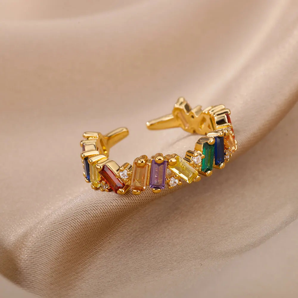 Colorful Zircon Rings For Women Gold Color Stainless Steel Fashion Cubic Zirconia Ring 2023 Trend Aesthetic Wedding Jewelry Gift