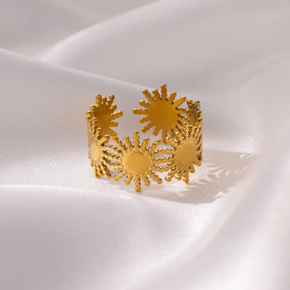 Vintage Sun Rings For Women Gold Color Stainless Steel Sun Ring Wedding Couple Aesthetic Fashion Wedding Christmas Jewelry Gift