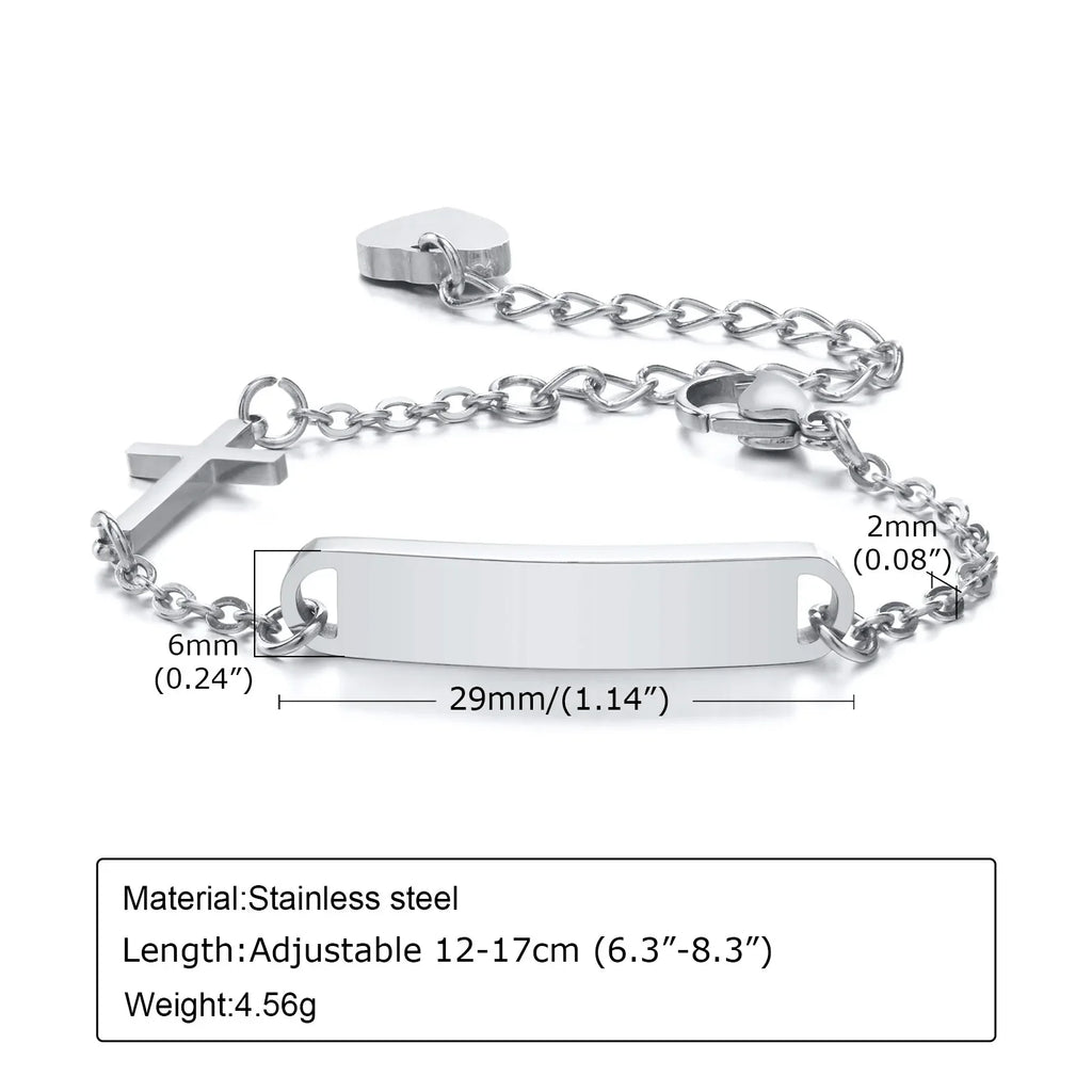 Custom Personalized Name ID Bracelet Gilrs Boy Gifts, Stainless Steel Curb Chain Link Crown Bracelet Not Allergic