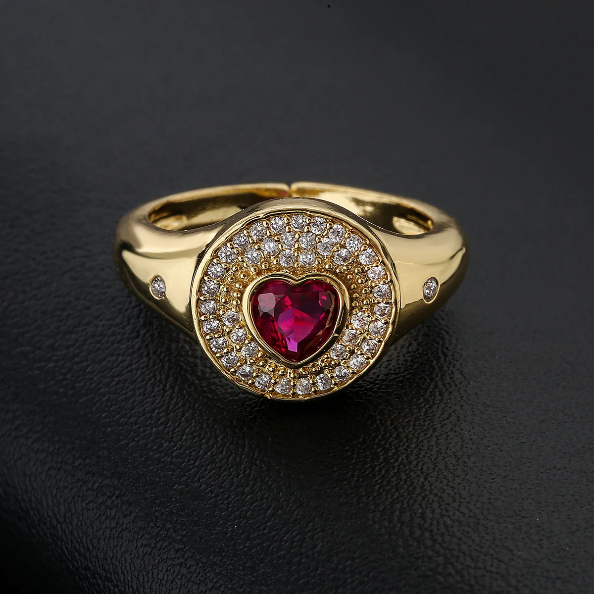 NEWBUY 2024 Hot Sale Red/Green CZ Zircon Heart Rings For Women Adjustable Gold Color Copper Wedding Jewelry Femme Bijoux