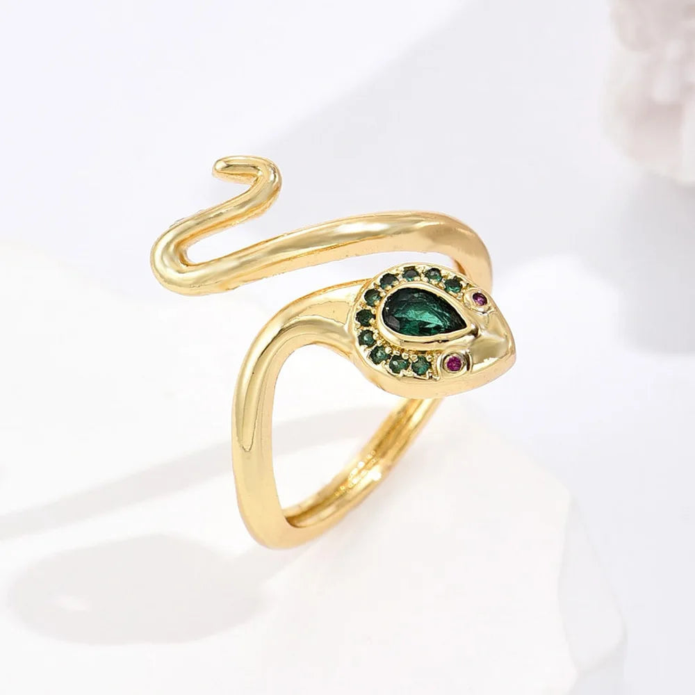 NEWBUY Fashion 6 Colors Enamel Expoxy Snake Open Rings For Women Luxury AAA Cubic Zirconia Pave Setting Copper Jewelry Female