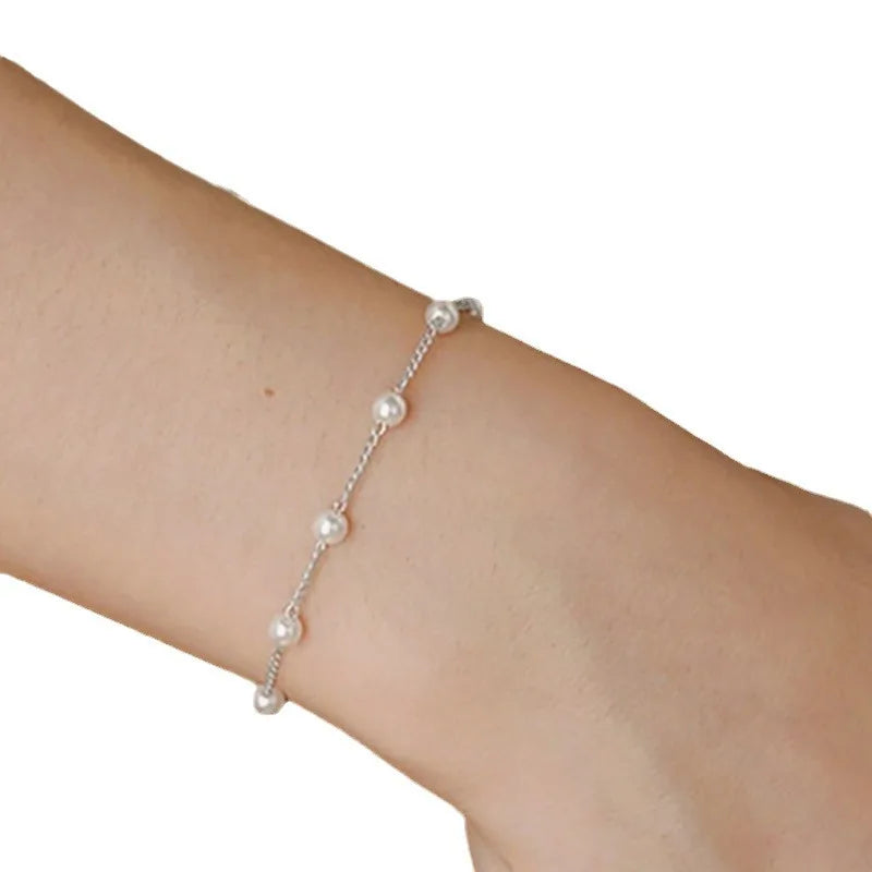 New Simple Imitation Pearl Chain Bracelet for Women Fashion Temperament Gold Color Chain Bracelets Party Hand Ornament Jewelry